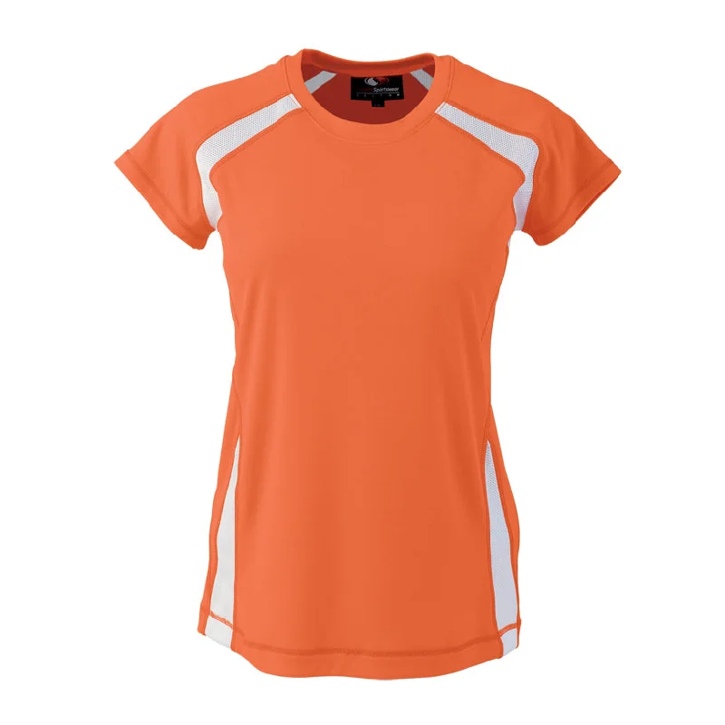 TS128 - Custom Two-toned crew neck pullover short sleeve t-shirt with mesh inserts (ladies')