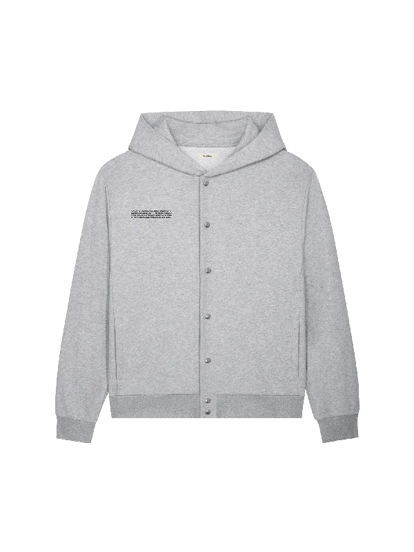 Mens 365 Midweight Snap Button Hoodie—grey marl