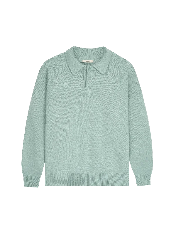 Mens Recycled Cashmere Polo Sweater—eucalyptus blue